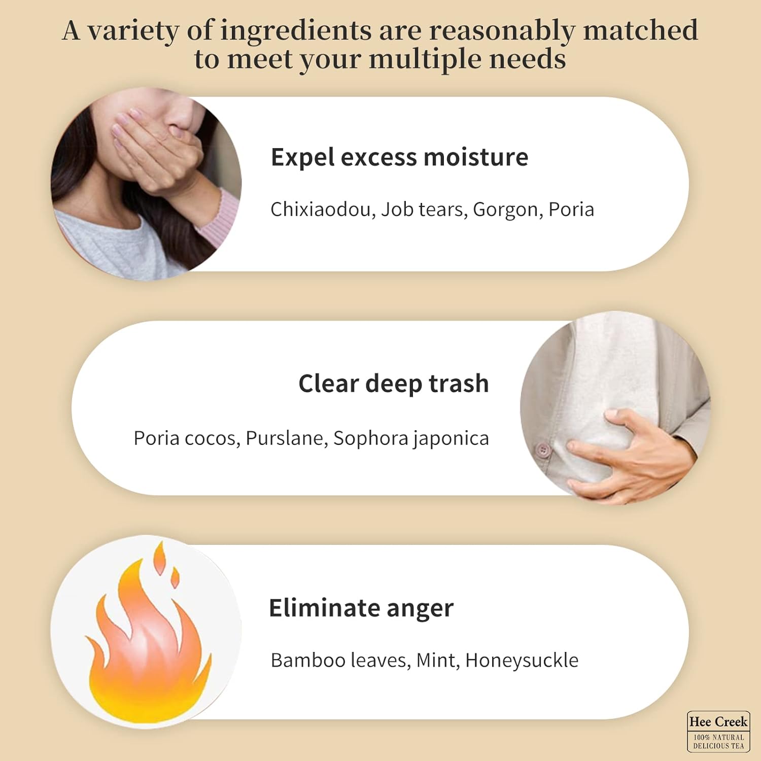 Hee Creek Red Bean Coix Seed Poria Tea Bags 450g(5g*90 bags) Chinese Herbal Tea for Dampness Clearing, Jobs Tears, Poria Cocos, Gorgon, Adzuki Bean, Honeysuckle, Light Bamboo Leaf 红豆薏米茶 祛湿 去湿茶