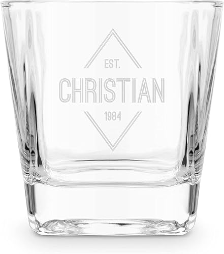 Miniatura 9 de WEDDINGSTAR Vaso de whisky cuadrado personalizado 8oz grabado personalizado - Monograma Sans Serif