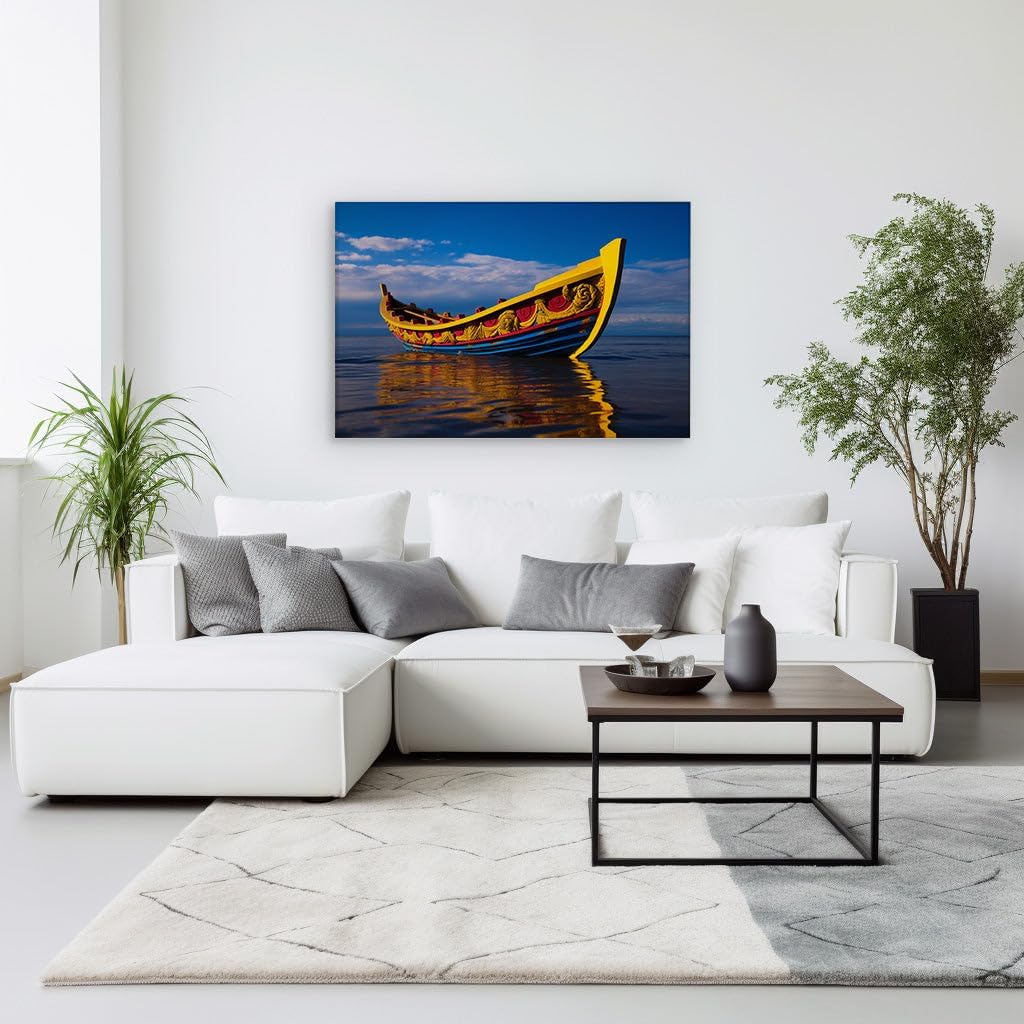 Canvas for Living room. Sailing into Serenity: A Vivid Journey on Calm Waters, 27 x 18 inch Canvas Wall Art - Contemporary Masterpieces - Modern Home Decor