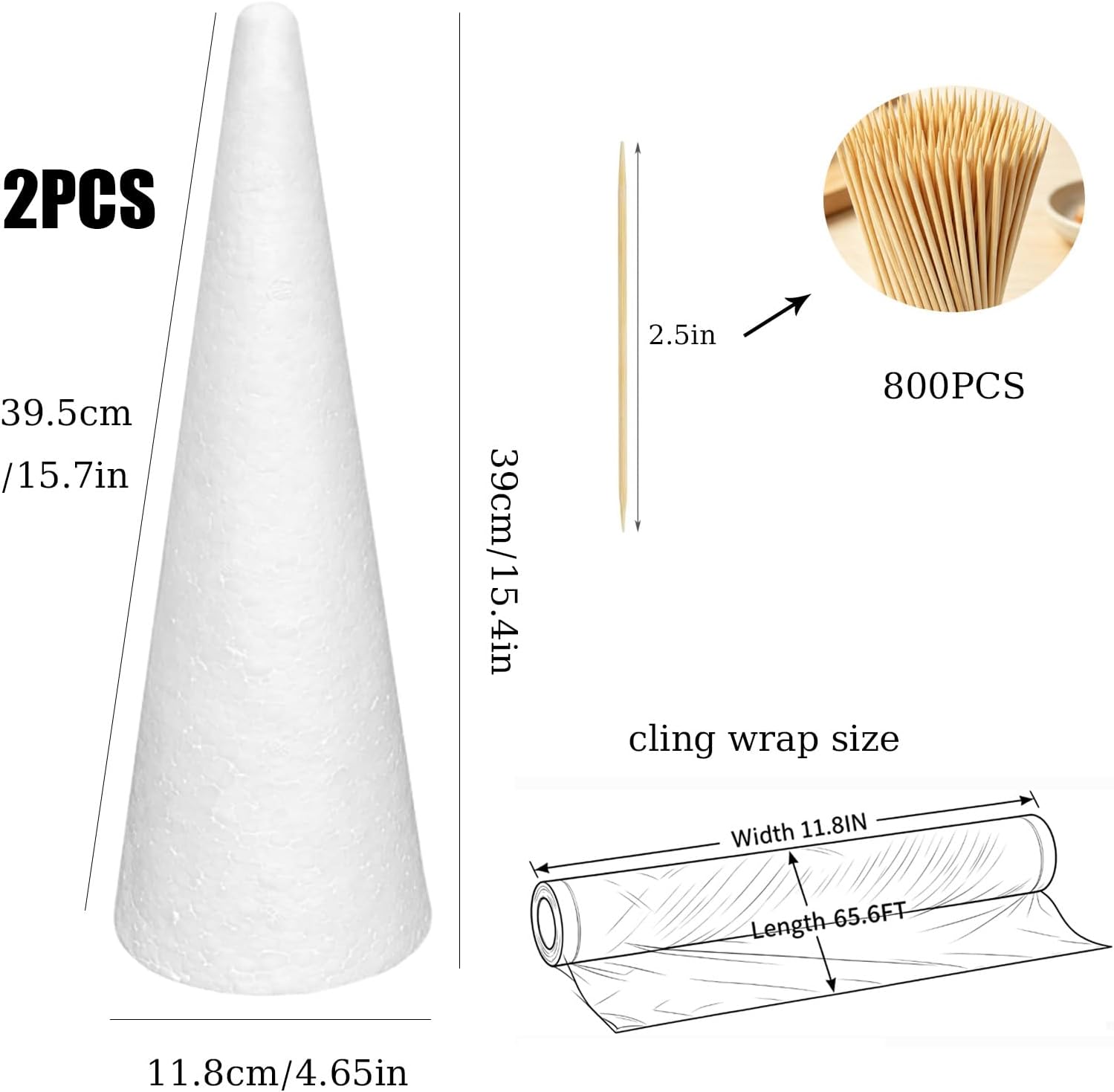 803PCS Foam Tree Cone for Food Tower,4.65*15.4in Styrofoam Cone for Crafts