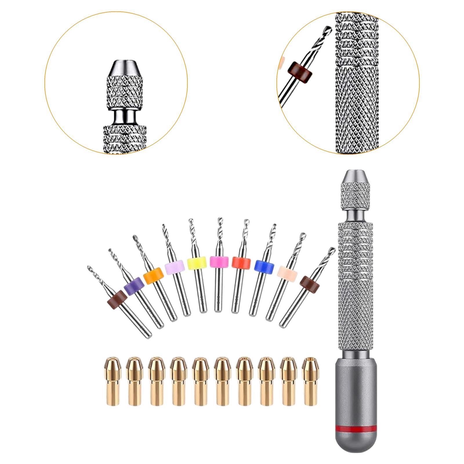 kowaku Hand Drill Set with 10Pcs Micro Chuck Collet Compact Multipurpose for Carving Resin Twisting Lightweight