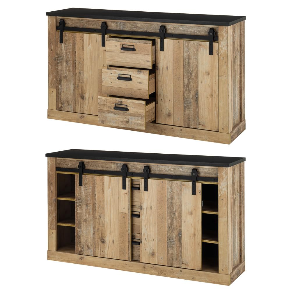 Lomadox Wohnzimmer Komplett Set Old Style hell anthrazit B/H/T: ca. 570/201/43 cm