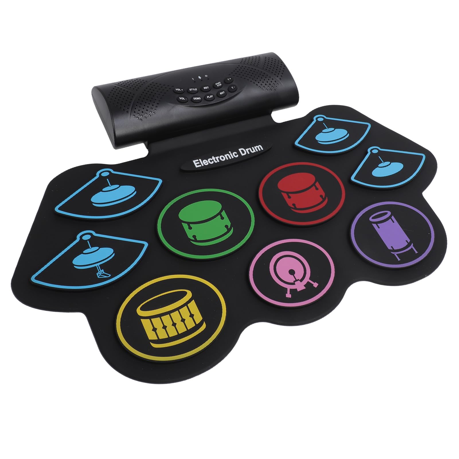 Batería Eléctrica, Portátil Roll Up 9 Pads 2 Pedales BT MIDI Drum Pad, Batería Electrónica con Altavoces Estéreo Incorporados Conector Para Auriculares Recargable Para Principiantes Niños