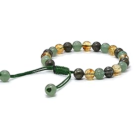 Amazing Gemstone Money Wealth Success Bracelet - Pyrite Green Aventurine Citrine Bracelet Set for Healing Calming Anxiety Stress Relief Gifts Pulseras Para Hombres Mujer Stocking Stuffer (Adjustable)