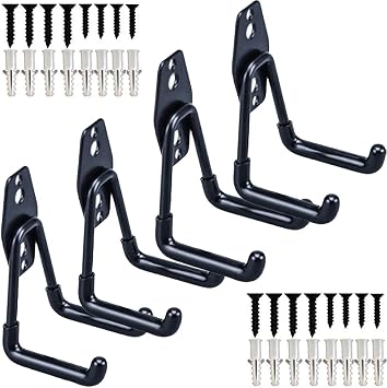 Garage Hooks, 4Pack Garage Storage Utility Double Hooks,Heavy Duty Iron Wall Mount Tool Holder for Home Chair Ladder, Bike, Organizing Power Tools