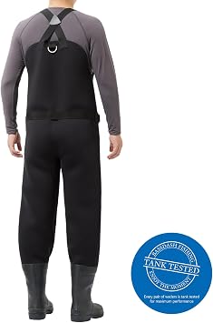 BASSDASH Men's Neoprene Waders for Fishing Hunting with Rubber Boots Foot Waterproof Chest Waders