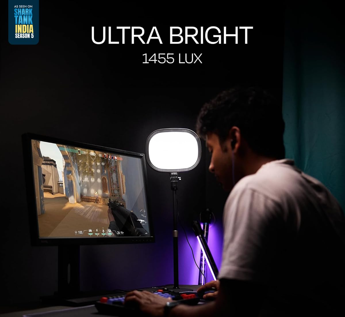 Kreo Slab Video Light | Adjustable LED Video Light with 5 Color Temperatures (3200K–5600K), 1455 Lumens, 120 LEDs & Extendable Stand | Photography, Streaming & Content Creation