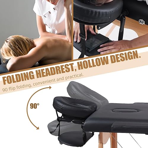 Miniatura 4 de Mesa de masaje portátil, cama de masaje de 84 pulgadas con estirador de cuello, cama de pestañas ajustable, cama de masaje, mesa de tatuaje para