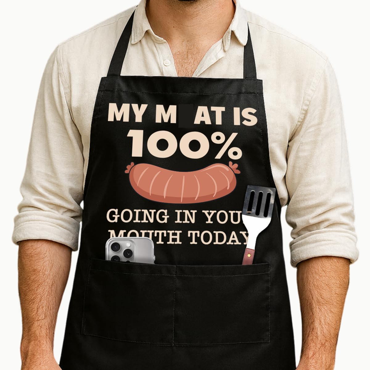 Funny Black Grill Apron with Pockets for Man,Dad,Husband,Father in Law,Chef Daddy Grilling Apron BBQ Cooking Gifts