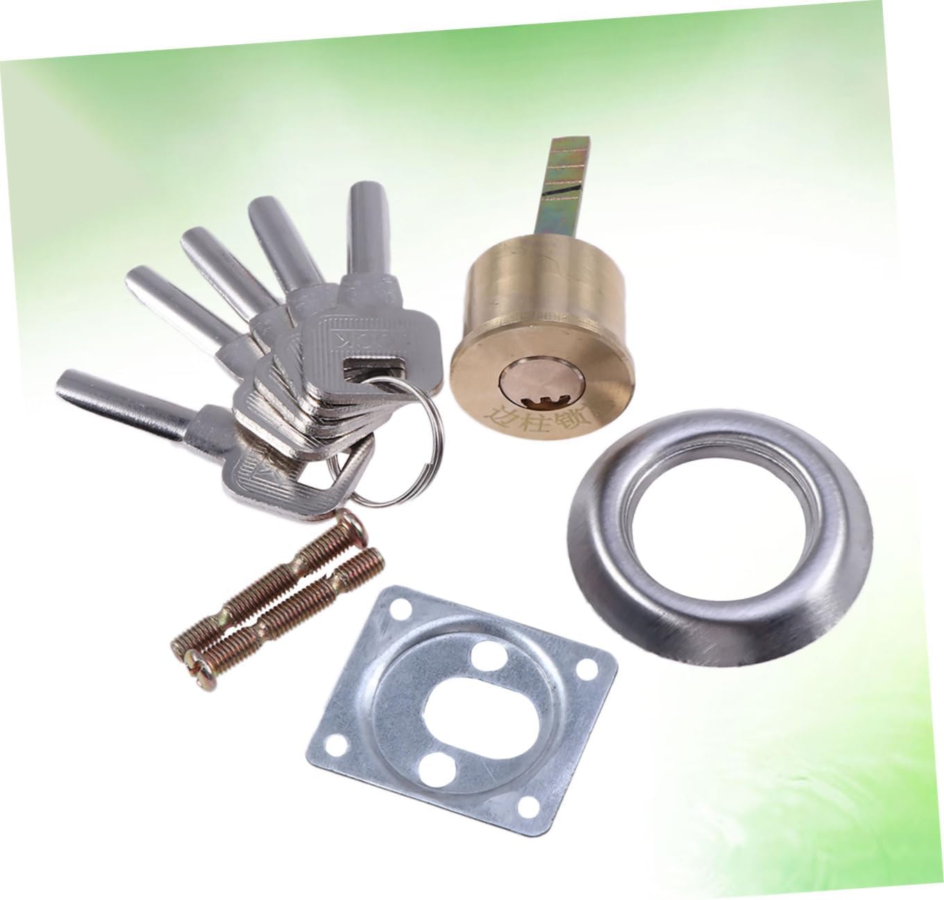 Security Rim Cylinder Lock Solid Brass Door Cylinder Replacement with Trim Ring Mounting Plate Keys Style for Garage Door Hardware and Nightlatch Compatibility