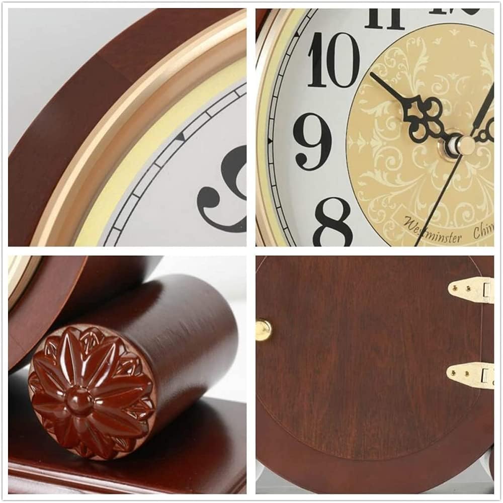 Wcxixo Mantelpiece Clock, Wood Living Room Silence Clock Decorative Standing Mantle Shelf Clock Operated Fireplace, Office, Desk, Shelf & Home Decor Gift Mantel Clock