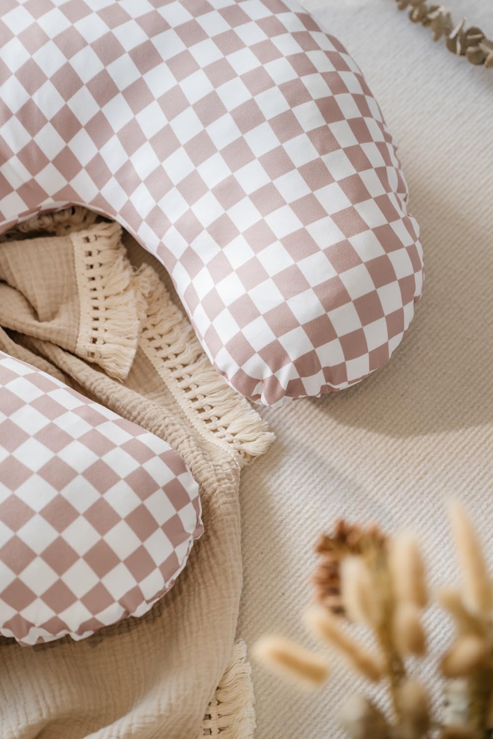 Little Jump 2 Pack Nursing Pillow Cover - Stretchy and Soft Nursing Cover for Breastfeeding Pillows, Comfortable Slipcover for Baby Boy and Girls. (Coffee & Green Checkered)
