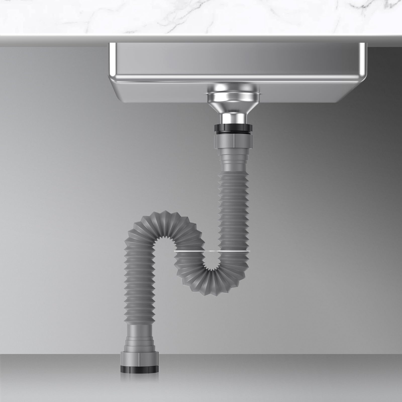 Kit de 2 tubos expandibles flexibles en P (1 1/2 pulgadas o 1 1/4 pulgadas), solución de drenaje para fregadero de cocina individual, incluye anillo de sellado adaptador para eliminación de