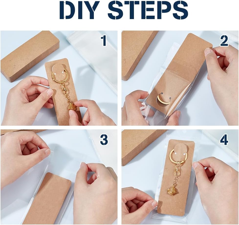 PH PandaHall Long Keychain Display Cards with Self-Sealing Bags