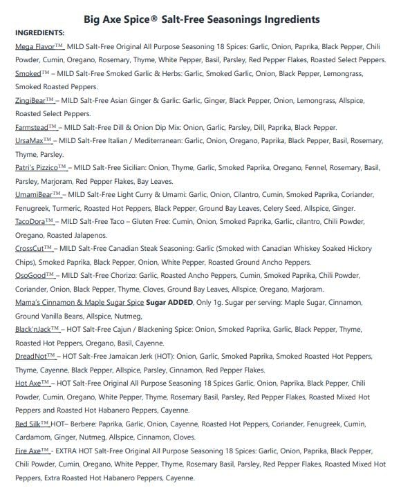 Big Axe Spice 15-Pack ENTIRE SLEUTH OF BEARS - MILD and HOT - Gift Seasonings: Salt Free, Sugar Free, Gluten Free, Vegan Vegetarian, Keto Paleo, Kosher Halal Friendly