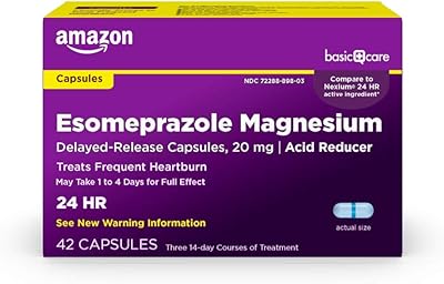 Amazon Basic Care Esomeprazole Magnesium Delayed Release Capsules, 20 mg, Acid Reducer, 42 Count