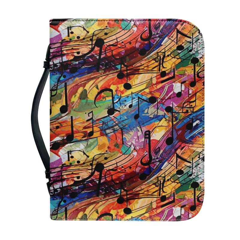 Kuiaobaty Color Paint Splash Book Case Handle Zipper Book Organizer,Faux Leather Graffiti Music Notes Print Book Case for Notebook,Bible