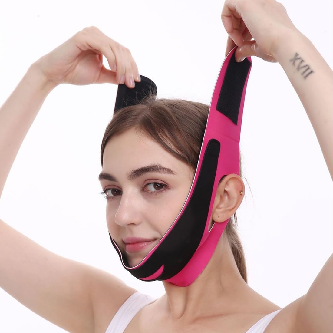 QOMJUFA V-Line Gesichtsstraffungsband – Elastisches Kinnband Für Frauen, Lila, Regulierbar