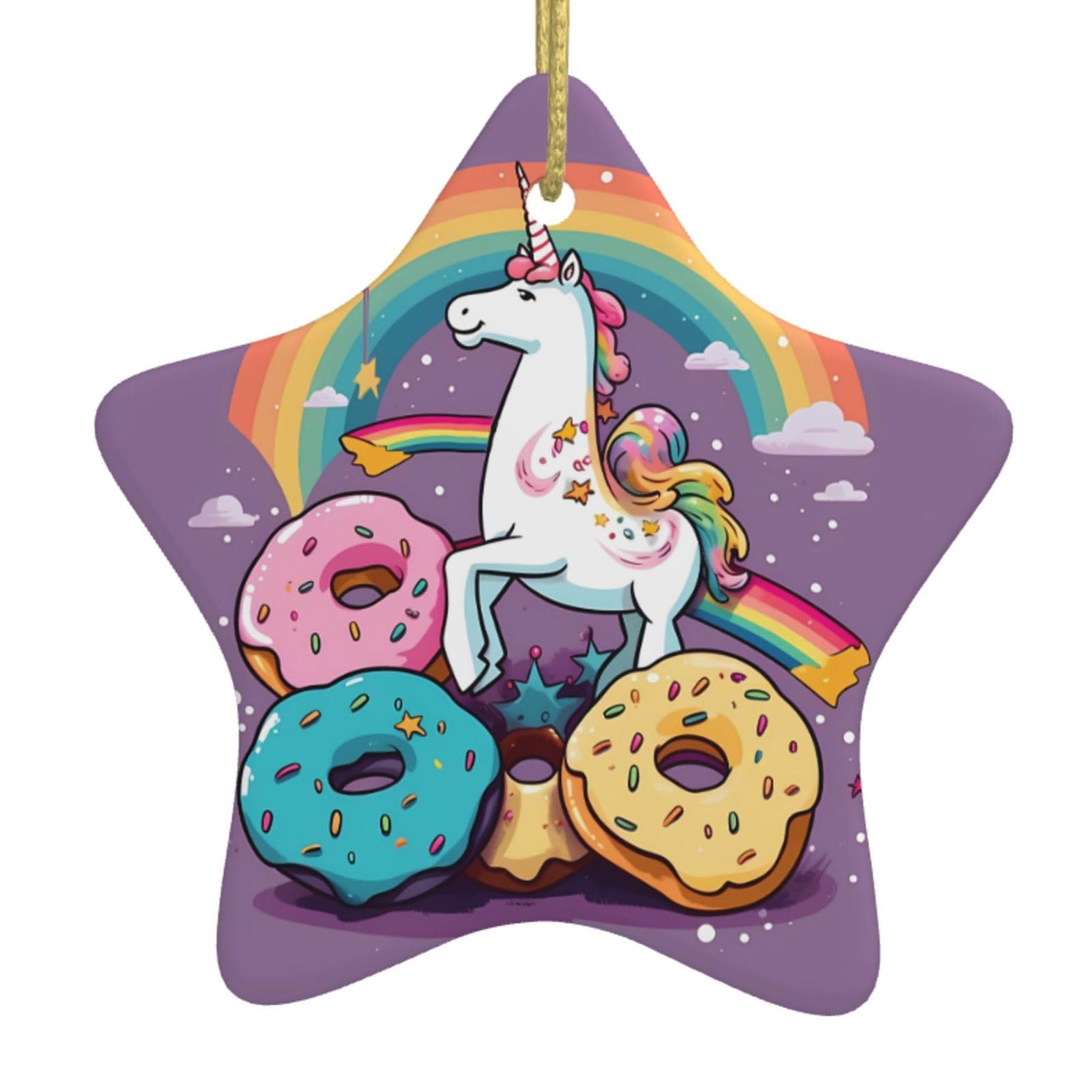 Ceramic Christmas Tree Hanging Ornaments with Gold Ropes Christmas Tree Decorations Star Ceramic Horse Doughnut Rainbow Pendant Keepsake Decorations for Holiday Xmas Gift Ideas