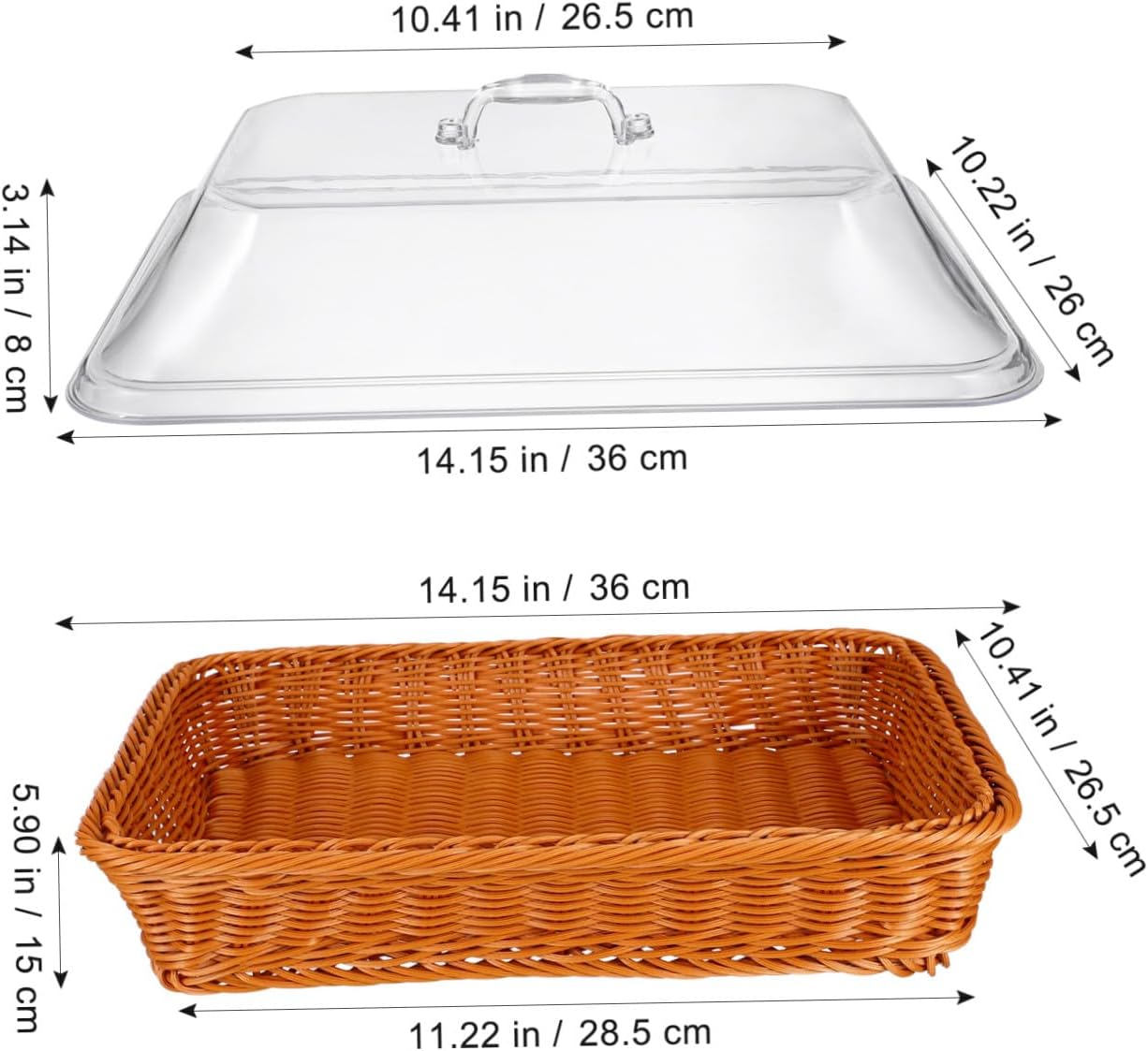 SHOWERORO Imitation Rattan Bread Serving Basket with Lid Rectangle Woven Vegetable and Bread Display Basket 35x25x15cm for Kitchen and Restaurant