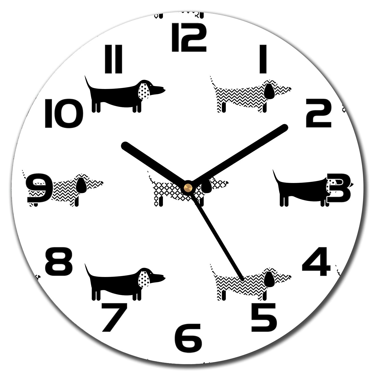 Horloge en verre sécurisé à motif teckel avec aiguilles noires 30cm