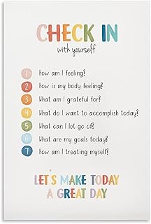 BFXLMKI Daily Check-in Poster, School Counselor, Mindfulness, Self-care, Therapy Office Decor, Mental Health Poster Unframe-style 12x18inch(30x45cm)