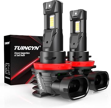 TUINCYN H11/H8 Fog Light Bulbs, Super Bright 11 Mini Size 16000LM 80W 12V 6000K White Fanless H11 Fog Light Bulb, Plug and Play, No Adapter Required, Non-Polarity, Pack of 2
