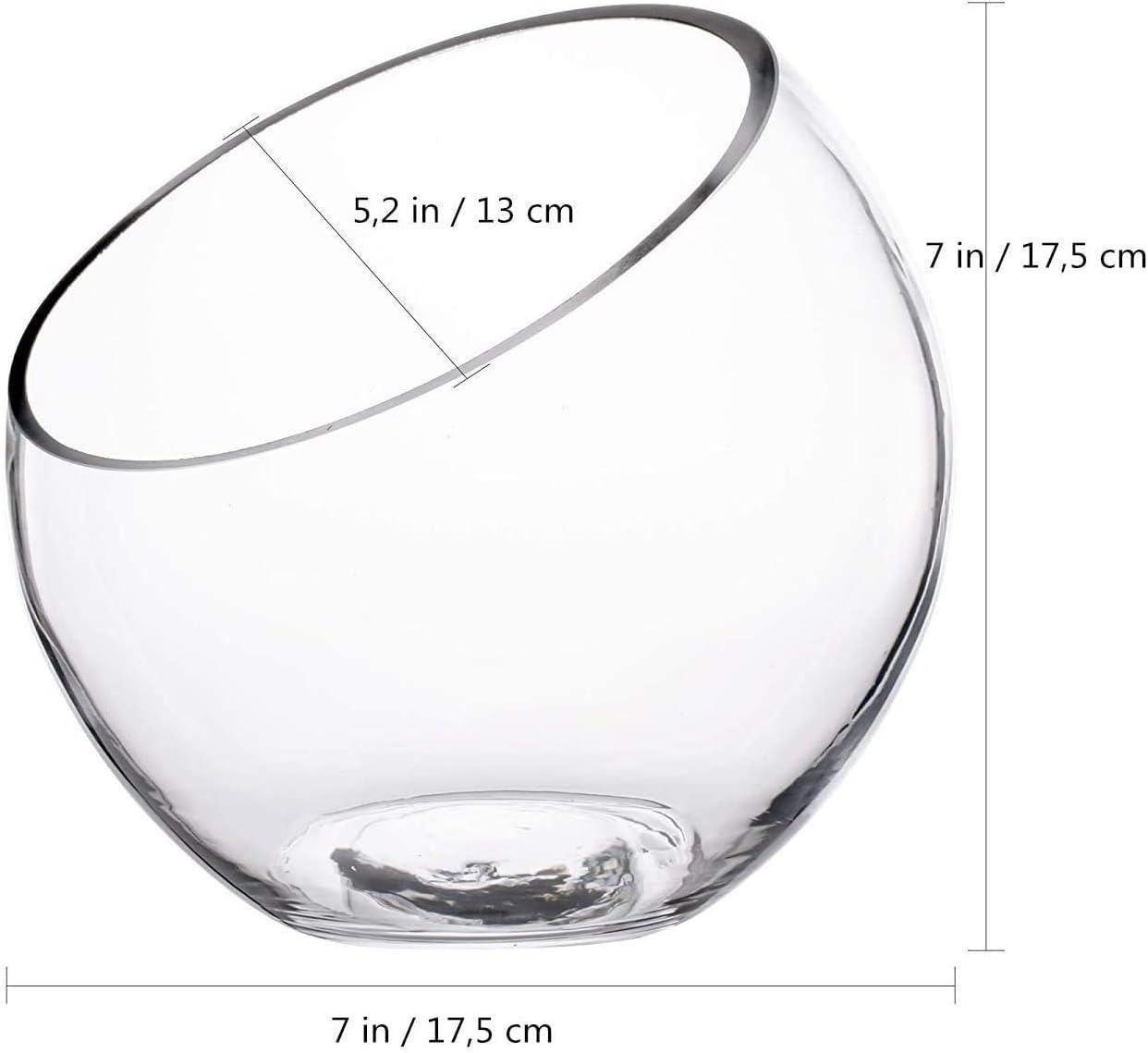Ecosides set of 2 Glass Slant Cut Bubble Bowl,Fish Bowl,Plant Terrarium, Clear Slant Cut Globe Vase, Transparent Round Flower Vase,Candy Jar, Put Candies,Plant,Flowers,Fruit 7”X7