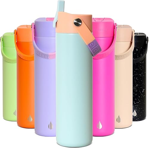 Miniatura 51 de Elemental Botella de agua aislada de 40 onzas con pajilla, botellas de agua con núcleo de acero inoxidable 100% a prueba de fugas para viajes,