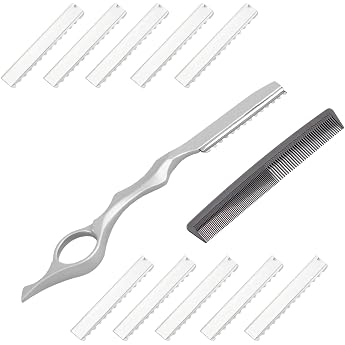 Hair Styling Razor Hairdressing Comb Styling Razor Thinning Shaper Hairdresser Styling Knife Thinning Knife Hair Texturing Cutting Razor Comb with 10 Blades for Salon and Home Use