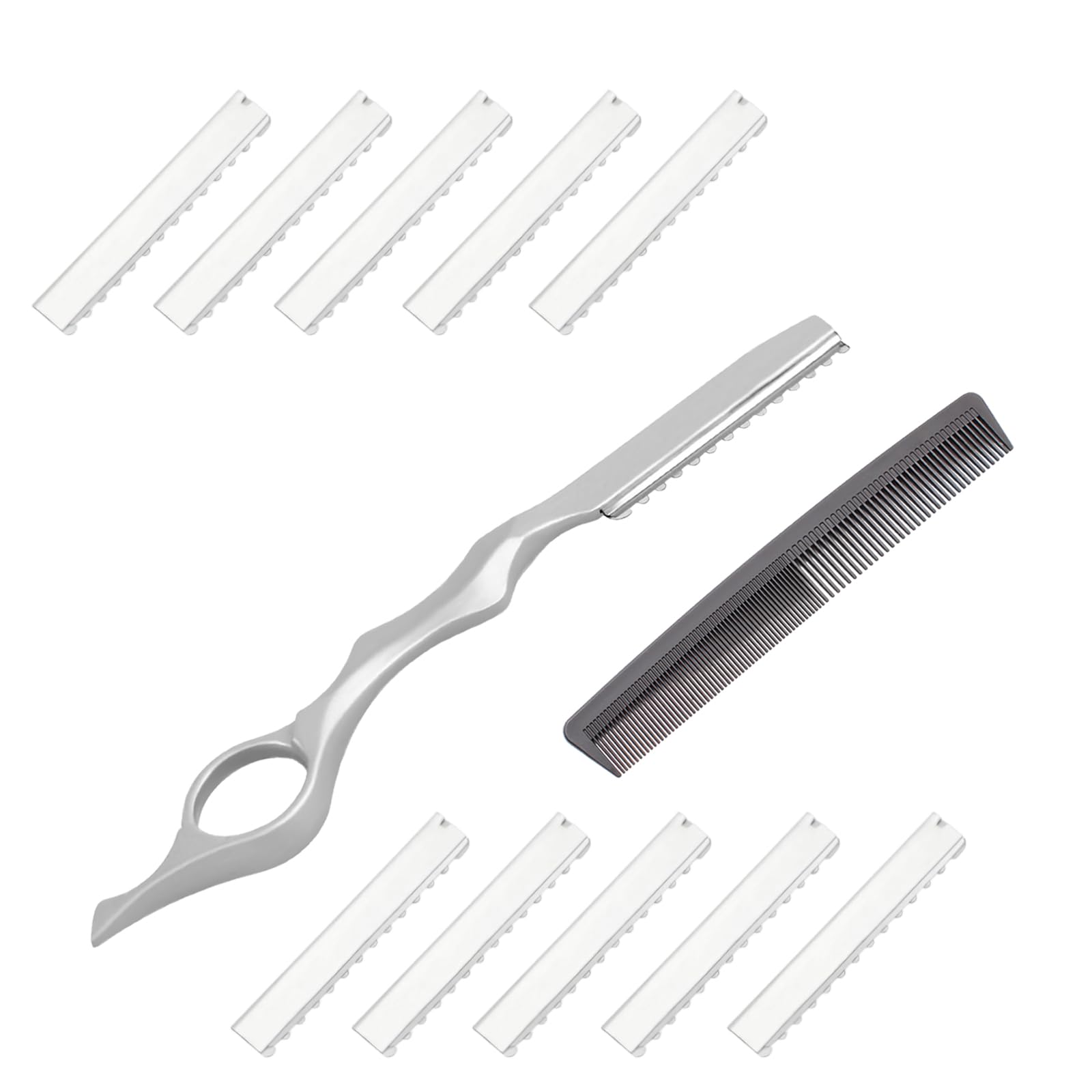 Haar Styling Rasiermesser, Friseurkamm Styling Razor Thinning Shaper Friseur Styling Messer Effiliermesser Haar Texturierung Schneidrasier Kamm mit 10 Klingen für den Salon und Heimgebrauch