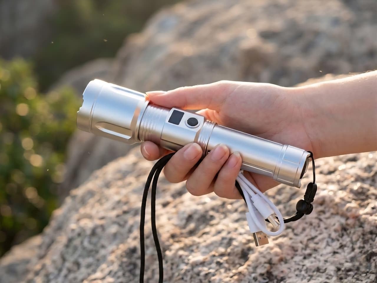 RL-M63 100W Metal Torch with Zooming Head | 5000mAh Rechargeable Battery | Type-C Charging | High Brightness LED Flashlight | Long Range Telescopic Focusing Torch for Outdoor, Camping & Home Use-image-2