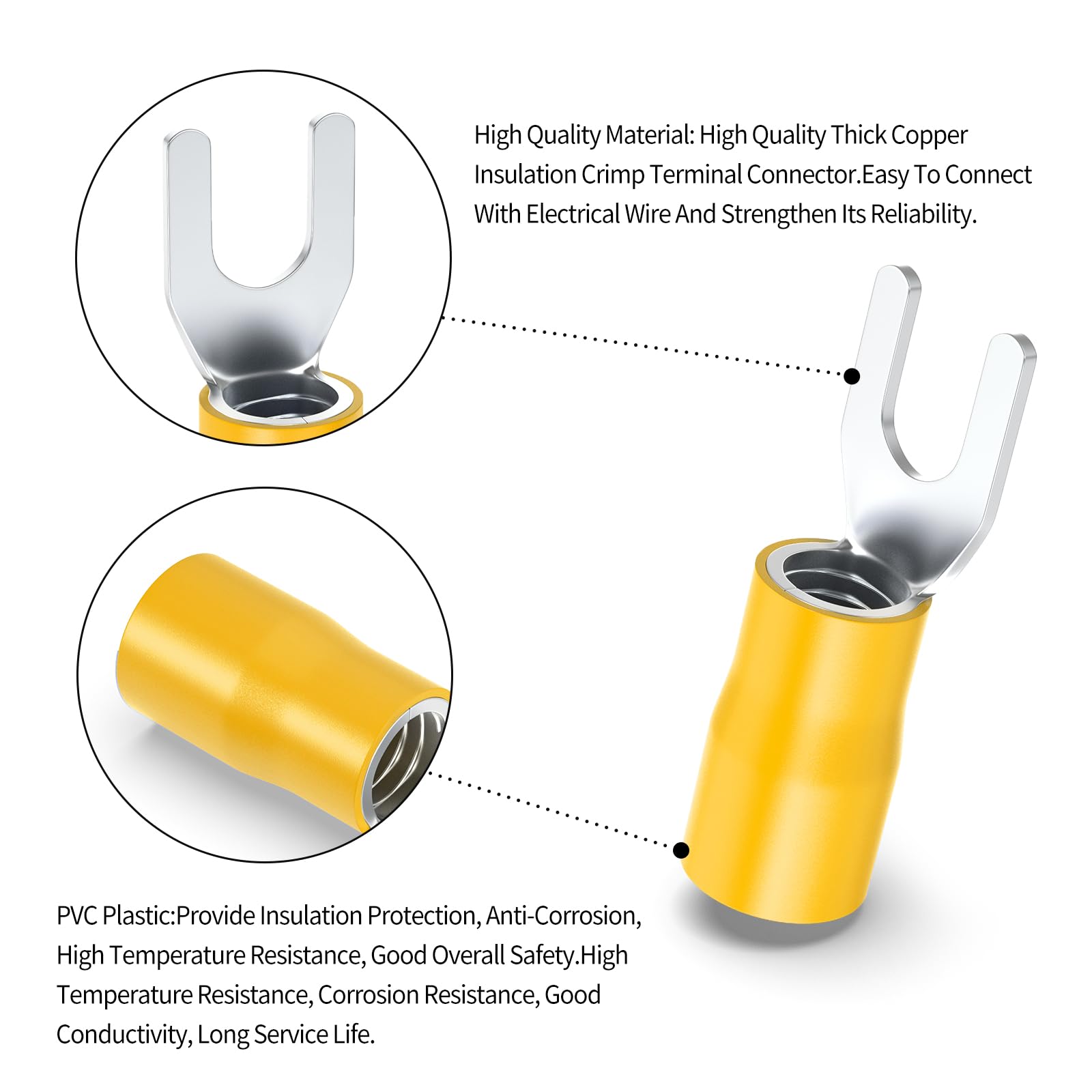 ERGAOBOY 200Pcs 12-10 AWG Insulated Fork Spade Wire Connectors, Yellow U-Type Electrical Crimp Terminal - Image 3