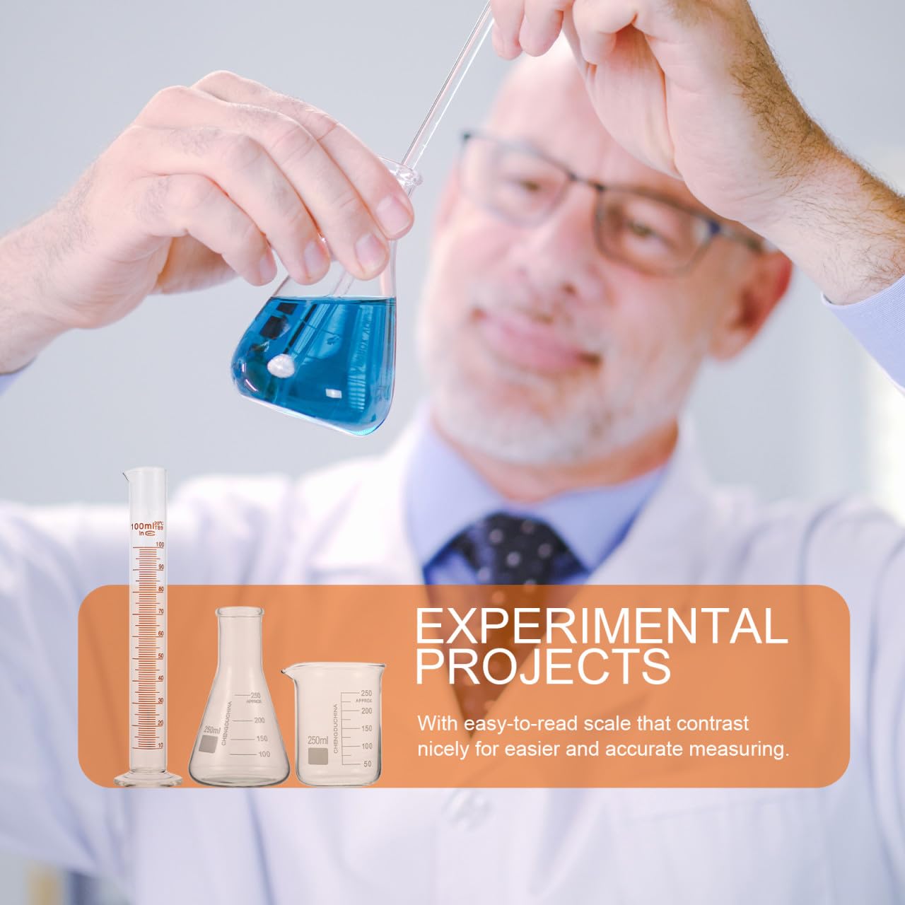 KOMBIUDA Wissenschaftliches Laborbecher Satz aus Glas mit Messzylinder 100ml und Erlenmeyerkolben 250ml für Genaue Messungen im Labor und Experimentelle Projekte