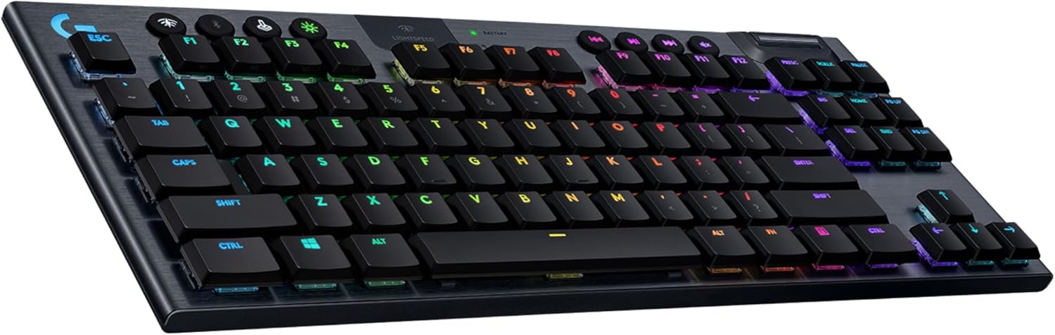 Logitech G915 TKL Tenkeyless Lightspeed RGB Mechanical Gaming Keyboard for Laptop and PC, Low Profile Switch, LIGHTSYNC RGB, Wireless, Bluetooth Function, Black