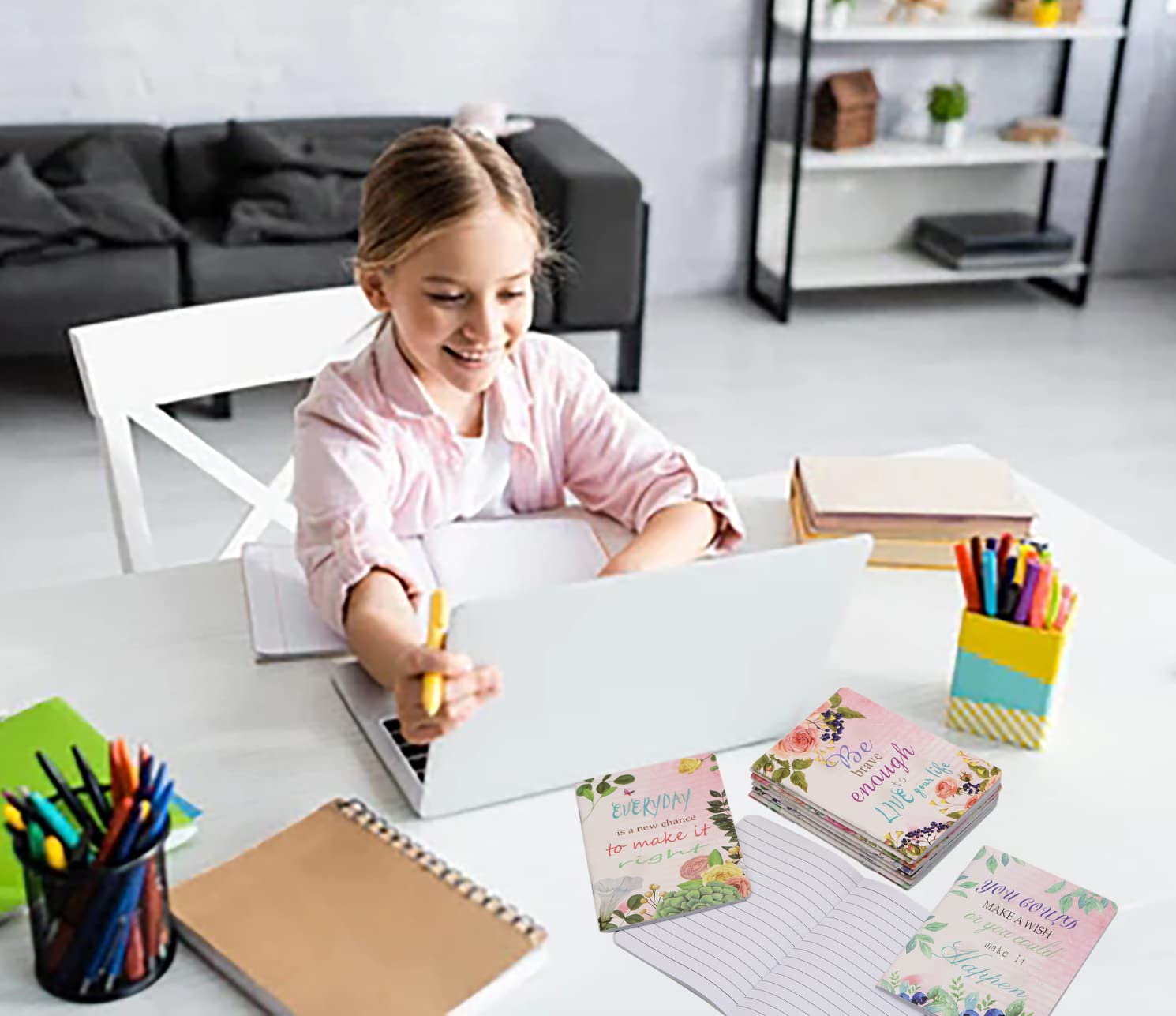 Inspirierende Mini-Notizblöcke mit Blumenmuster, Happy Journal, kleine Notizbücher, Großpackung für Party, Büro, Zuhause, Kollegen, Reisen, Geschenk, Zubehör (100 Stück, 8 Stile, florales inspirierend