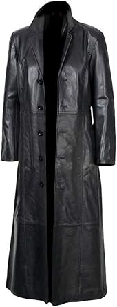 DGHM-JLMY Men Long Fashion Solid Slim Pu Leather Jacket Vintage Classic Trench Motorcycle Coat Lapel Faux Leather Long Jacket