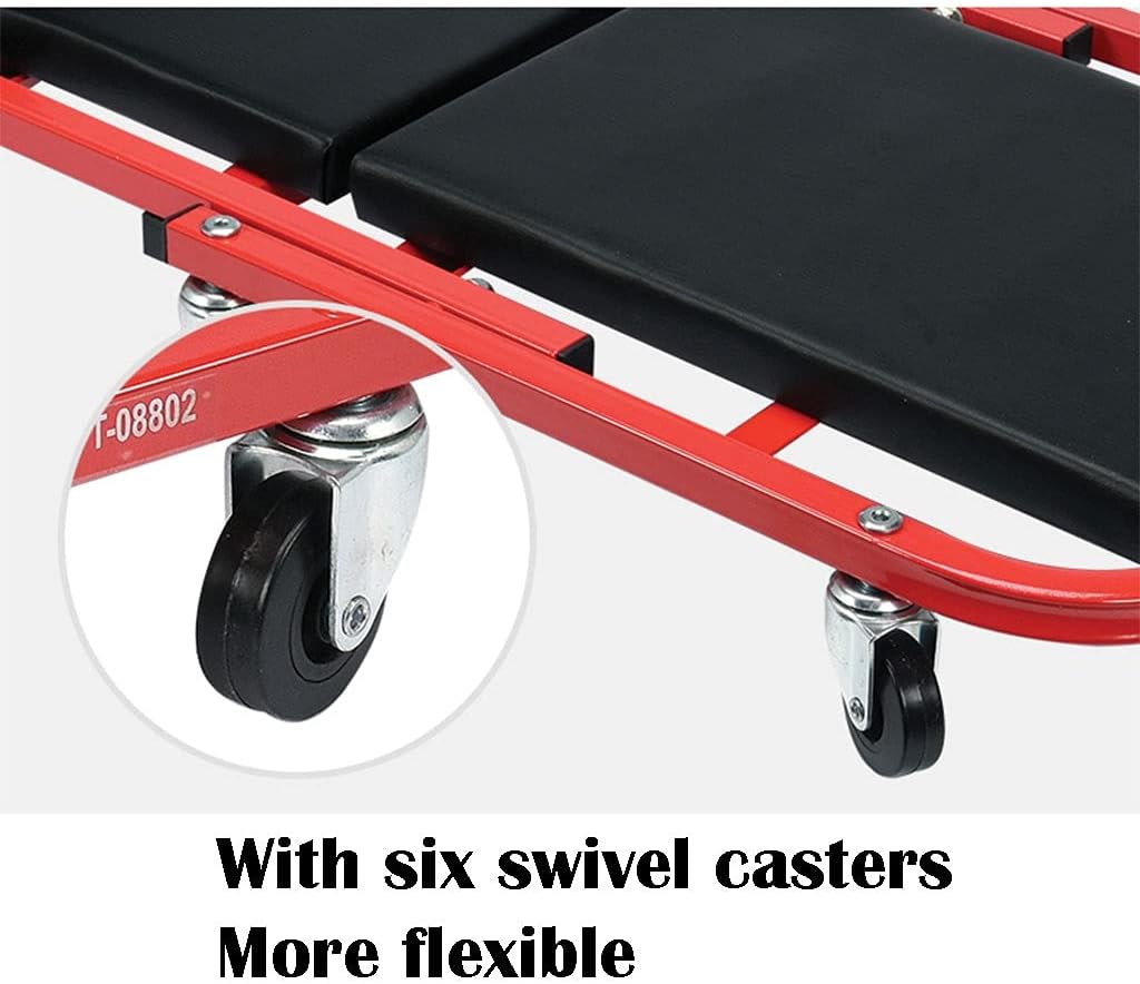 36inch Garage Creepers,Creepers Automotive with Headrest and 6 Casters, Thickened Cushion, Creeper Seat, Rolling Garage/Shop Creeper,Red
