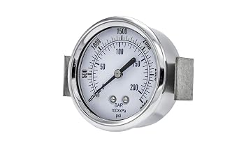 PIC Gauges 103D-254P U-Clamp Panel Mount Dry Pressure Gauge w/ Chrome Plated Steel Case, Brass Internals, Chrome Bezel, Plastic Lens, 2.5" Dial, 0/3000 psi Range, 1/4" Male NPT