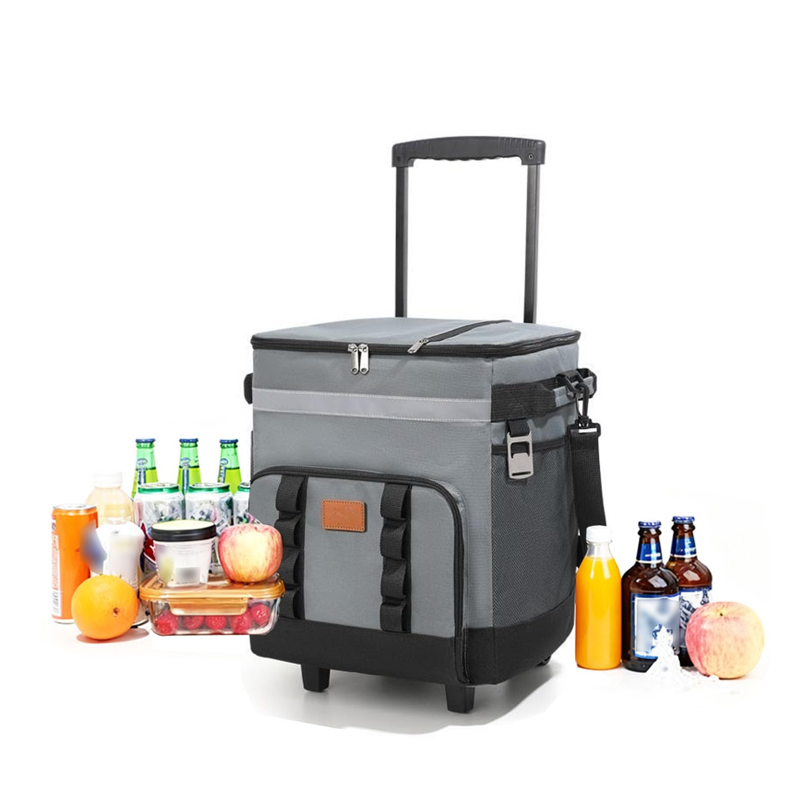 Bolsa Térmica Grande con Ruedas Y Asa Retráctil, Aislante Suave Y Térmica, A Prueba De Fugas, Ideal para Viajes, Barbacoas, Picnics En Coche Y Pesca (Capacidad De 35 L).,Grey