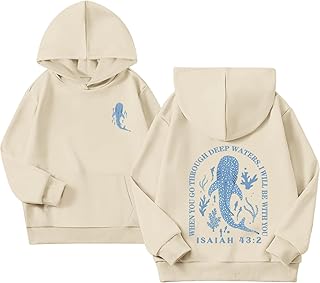 KEEVICI Cute Christian Hoodies For Girls Graphic Sweatshirt Whale Shark Kawaii Hoodie Kids Jesus Faith Bible Verse Pullover