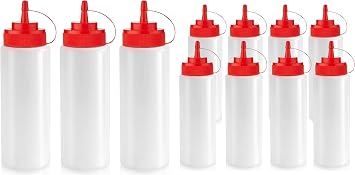 Norcalway 12 oz -3 Pack & 8 oz 8 Pack Condiment Squeeze Bottles for Sauces | BPA Free Plastic Condiment Bottles for Syrup, Ketchup, Sauces, Dressing, Oil, Honey | Squirt Bottles for Liquids