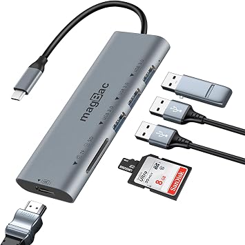 MagBac 6-in-1 Portable USB C Docking Station, 4K HDMI Display Dock, | Aluminum USB C Hub for MacBook and Windows Laptops, Hdmi, 3 USB A Port, SD/TF Card Reader for Home Office and Photography