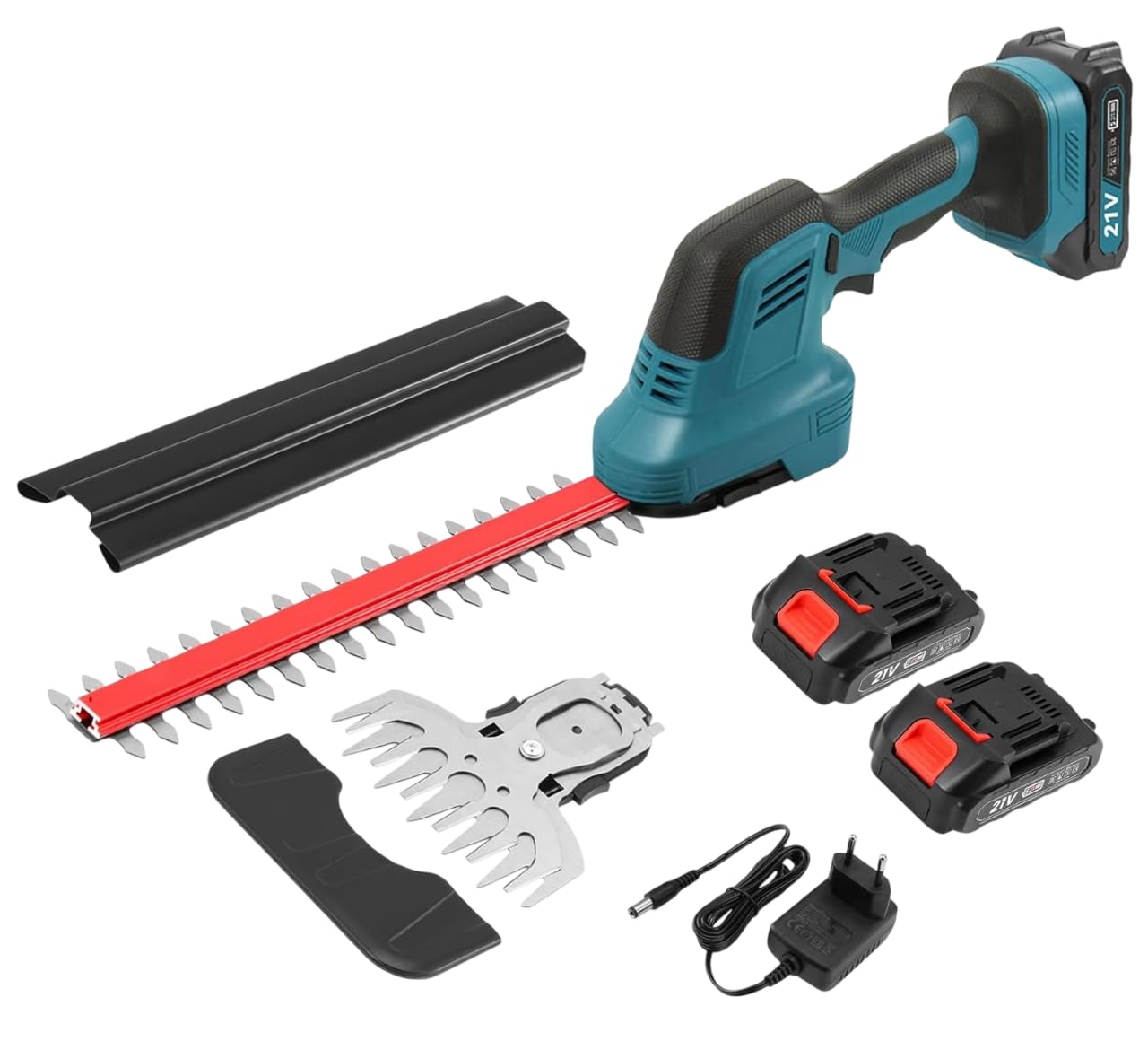 CHT02 Tagliasiepi a Batteria Senza Fili 20V, 2 in 1 Tagliaerba Elettrico con 2 Batterie da 1500mAh e 2 Lame, Lama Lunga 31cm Lama Corta 15cm, per Giardino, Prato, Arbusti