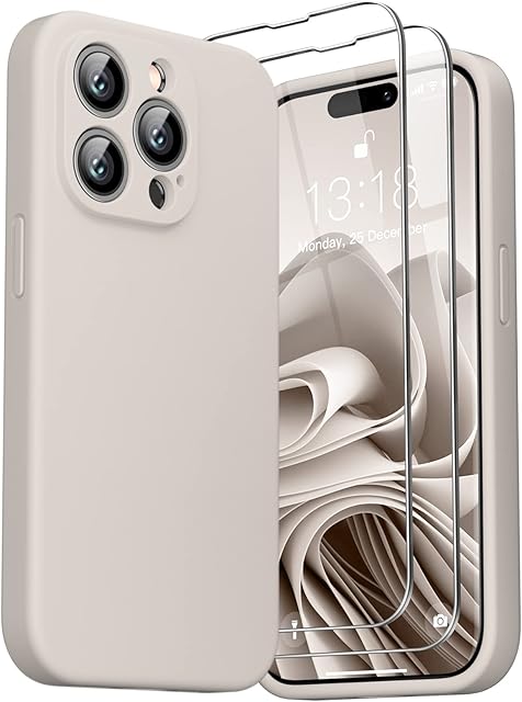 GOODVISH 3 in 1 Designed for iPhone 14 Pro Silicone Case 2022, with 2 Pack Screen Protector, Full Cover [Enhanced Camera Protection] 6.1" Soft 14pro Case[Anti-Scratch Microfiber Lining], Stone Grey