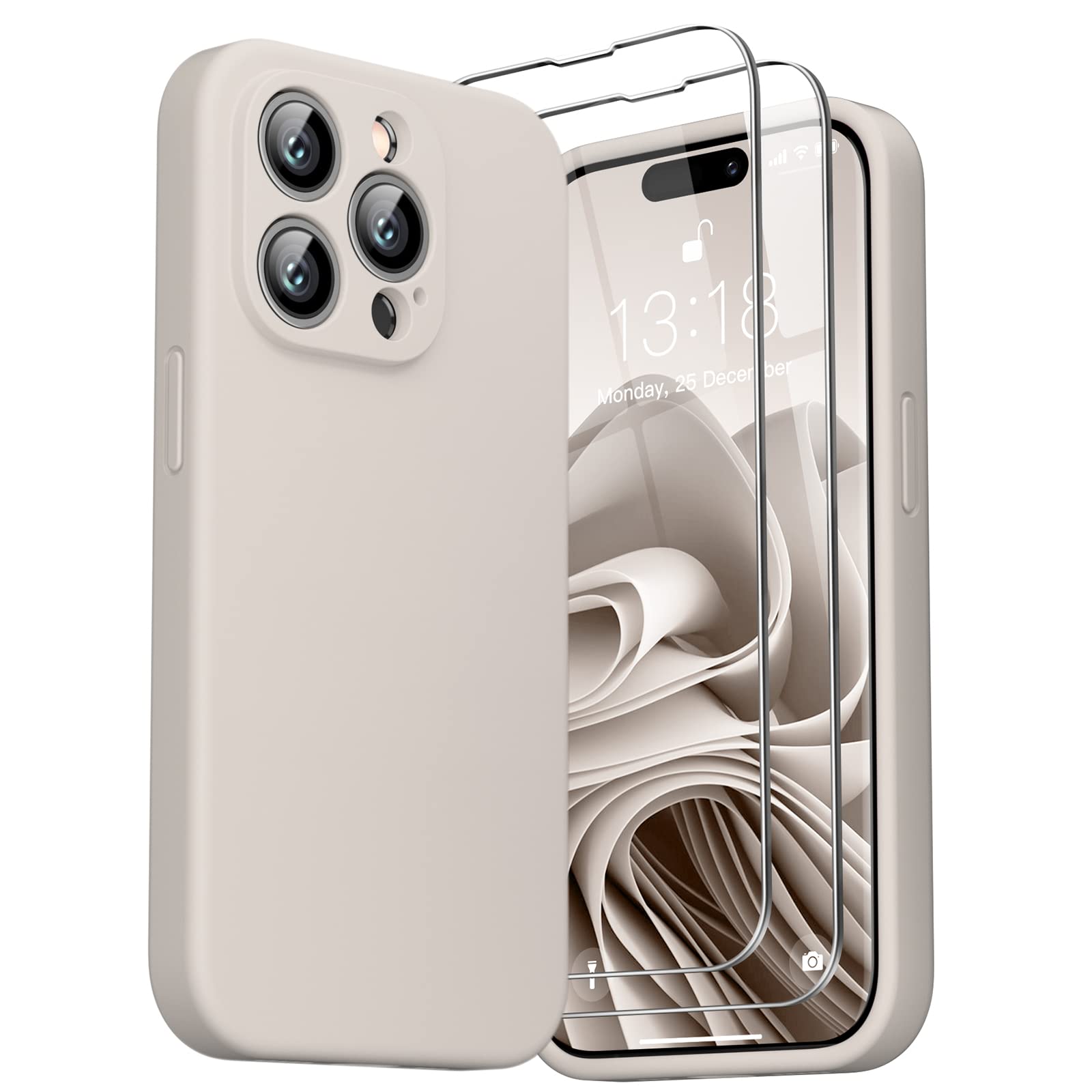 GOODVISH 3 in 1 Cover per iPhone 14 Pro Silicone 6,1" (2022), con 2x Pellicola Protettiva, iPhone 14 Pro Custodia per Cellulare Antiurto Resistente Protezione Fotocamera, Grigio Roccia