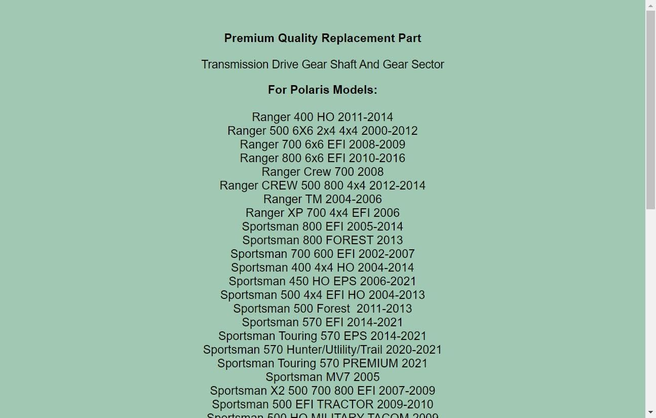 Replacement 3233831 3233832 Transmission Drive Gear Shaft And Gear Sector For Polaris