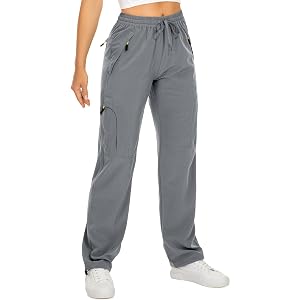 Womens Hiking Pants Quick Dry UPF 50 Lightweight Travel Golf Cargo Safari Pants Zipper Pockets