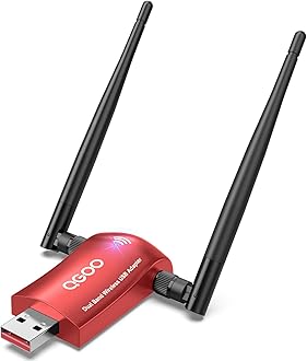 Wireless WiFi Adapter for PC - QGOO USB 3.0 AC1300Mbps Network Dongle with 5dBi High Gain Dual Antennas, Dual Band 2.4G/400Mbps 5G/867Mbps for Desktop Laptop PC, Support with Windows11/10/8/7, Red