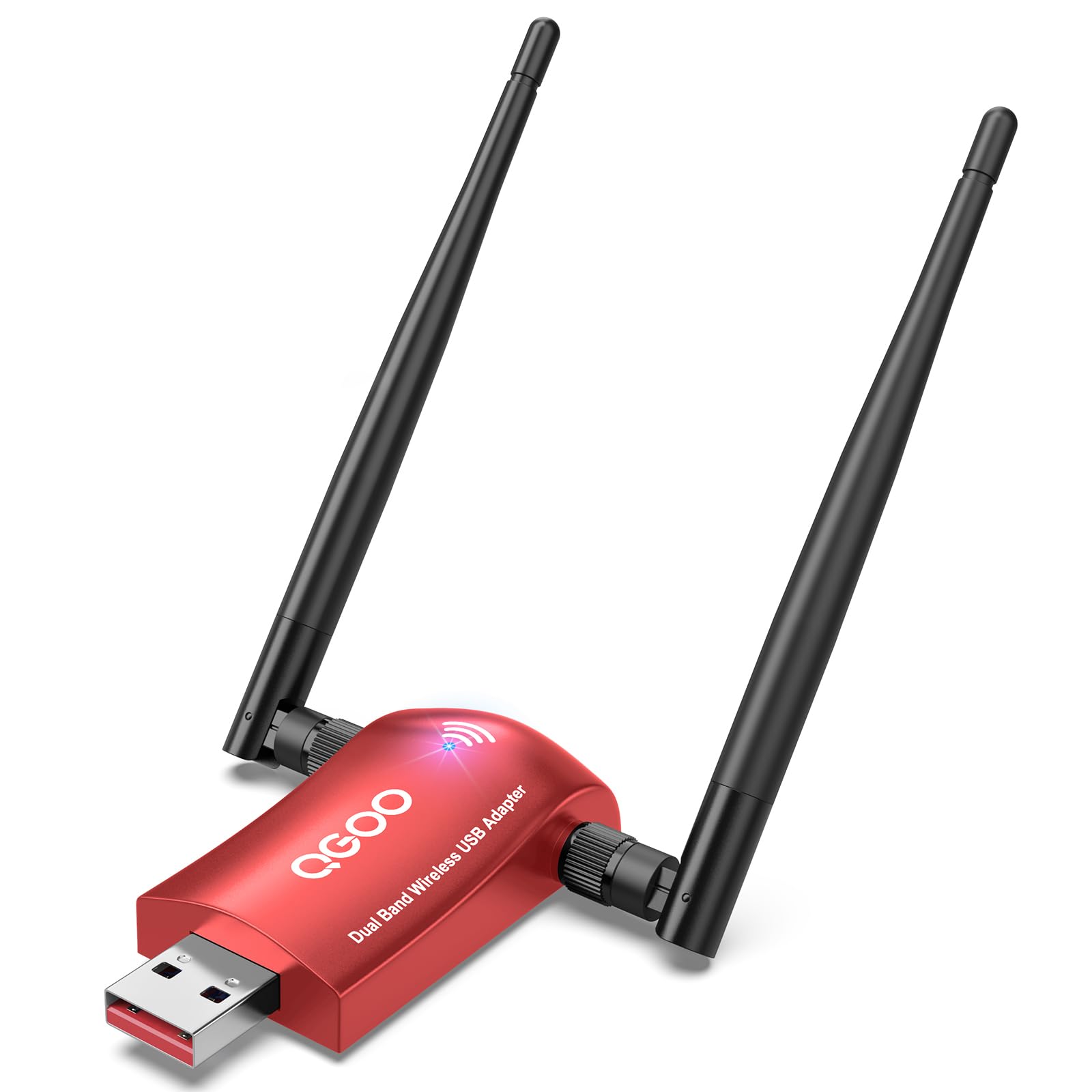 Wireless WiFi Adapter for PC - QGOO USB 3.0 AC1300Mbps Network Dongle with 5dBi High Gain Dual Antennas, Dual Band 2.4G/400Mbps 5G/867Mbps for Desktop Laptop PC, Support with Windows11/10/8/7, Red